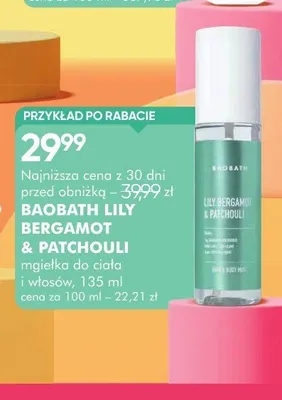 Mgiełka do ciała i włosów Baobath Lily Bergamot & Patchouli promocja w Super-Pharm