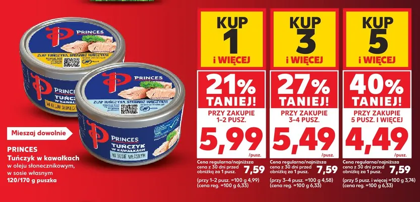 Tuńczyk w kawałkach w oleju słonecznikowym Princes promocja w Kaufland