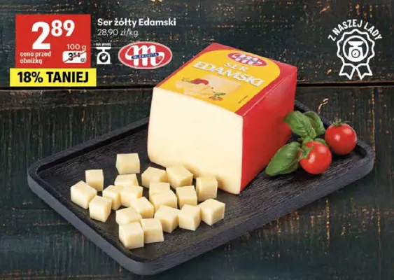 Ser żółty Edamski Mlekovita promocja w Delikatesy Centrum
