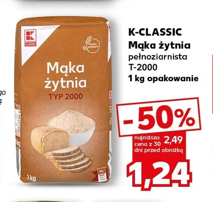 Mąka żytnia pełnoziarnista T-2000 K-Classic promocja w Kaufland