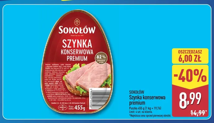 Szynka konserwowa premium Sokołów promocja w Aldi