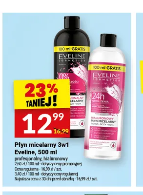 Płyn micelarny 3w1 Eveline profesjonalny hialuronowy promocja w Twój Market