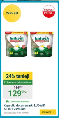 Kapsułki do zmywarki Ludwik All In 1 2-pak 95 szt. promocja w ERLI