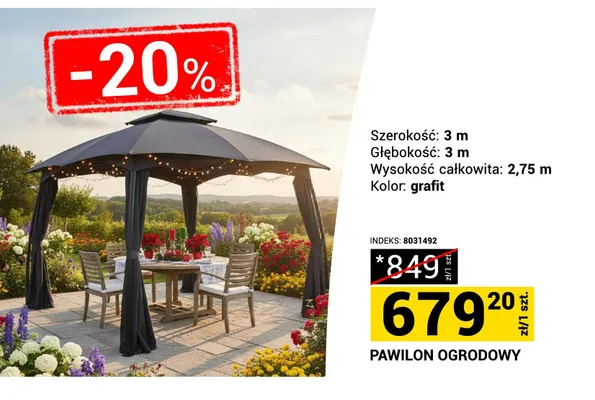 Pawilon ogrodowy 3x3x2,75m grafit promocja w Merkury Market