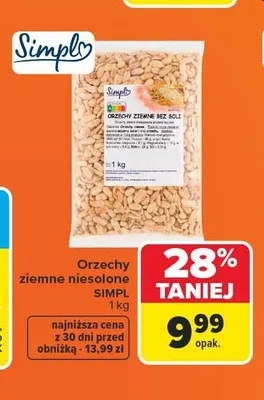 Orzechy ziemne niesolone Simply promocja w Carrefour