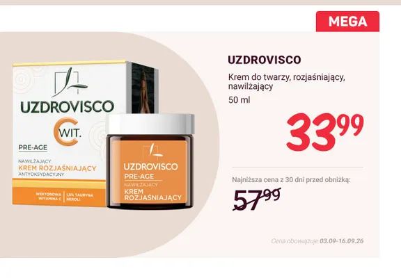 Krem do twarzy rozjaśniający nawilżający Uzdrovisco promocja w Rossmann