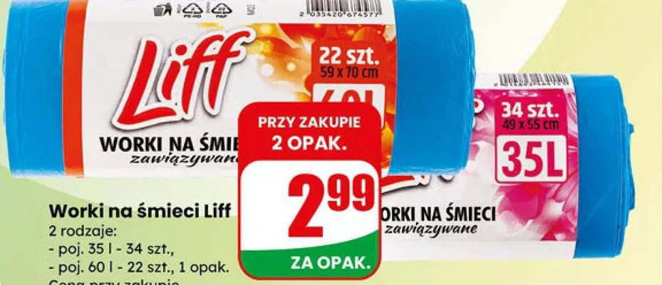 Worki na śmieci zawiązywane poj. 35l promocja w Dino
