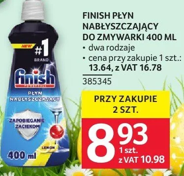 Płyn nabłyszczający do zmywarki FINISH PŁYN NABŁYSZCZAJĄCY DO ZMYWARKI 400 ML promocja w Selgros