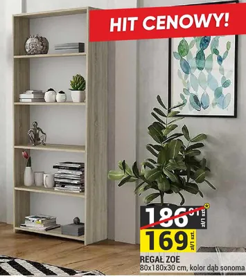 Regał Zoe 80x180x30cm kolor dąb sonoma promocja w Merkury Market