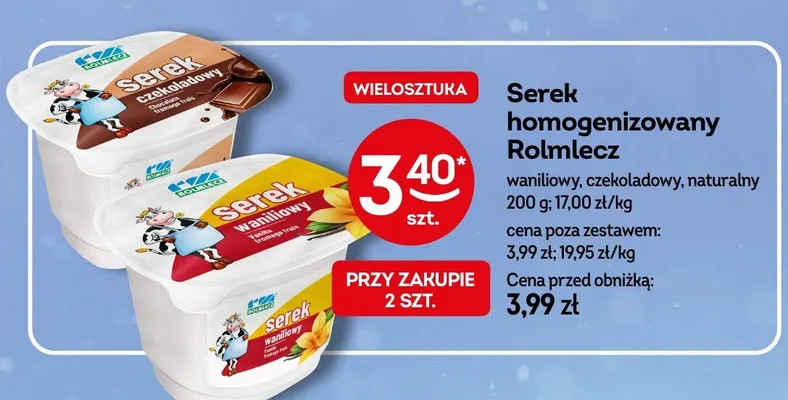 Serek homogenizowany Rolmlecz waniliowy, czekoladowy, naturalny promocja w Żabka