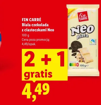 Biała czekolada z ciasteczkami Neo Fin Carré promocja w Lidl