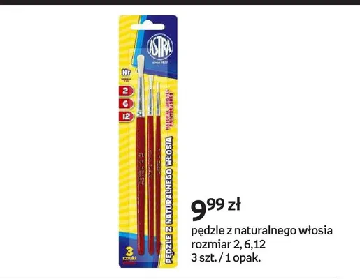 Pędzle z naturalnego włosia rozmiar 2 6 12 Astra promocja w Empik