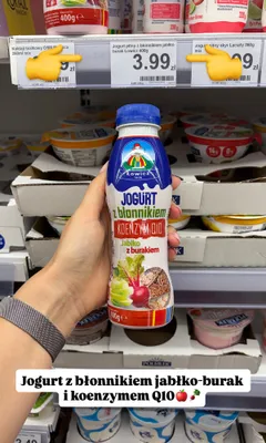 Jogurt z błonnikiem jabłko z burakiem i koenzymem Q10 Łowicz promocja w Dino