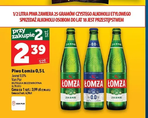 Piwo bezalkoholowe Łomża 0,0% promocja w TOPAZ