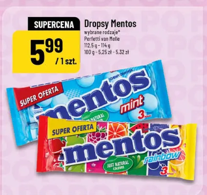 Dropsy Mentos wybrane rodzaje Perfetti van Melle promocja w POLOmarket