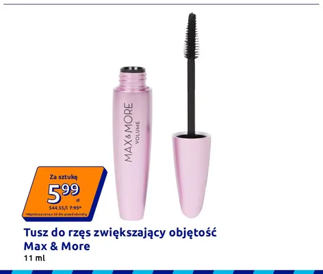 Tusz do rzęs zwiększający objętość Max & More promocja w Action