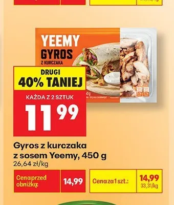 Gyros z kurczaka z sosem Yeemy promocja w Biedronka
