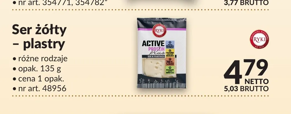 Ser żółty w plastrach Active Protein Ryki promocja w Makro