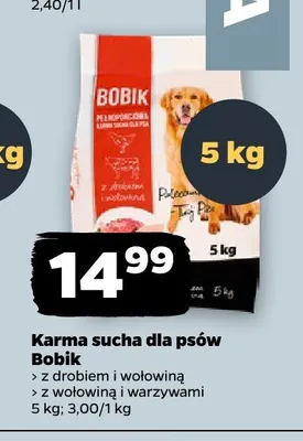 Karma sucha dla psów z wołowiną i warzywami Bobik promocja w Netto