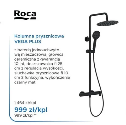 Kolumna prysznicowa Roca Vega Plus czarny mat promocja w Blu Salony Łazienek