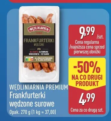 Frankfurterki wędzone surowe Wędliniarnia Premium promocja w Aldi