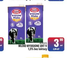 Mleko UHT Wydojone bez laktozy Mlekovita 1,5% promocja w Tomi Markt