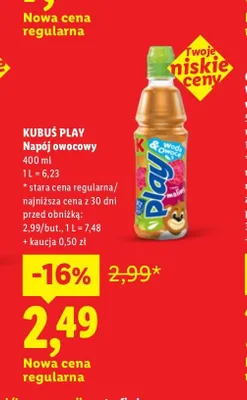 Napój owocowy Kubuś Play malina promocja w Lidl