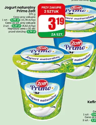 Jogurt naturalny Primo Zott promocja w Dino