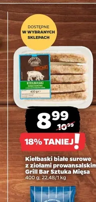 Kiełbaski białe surowe z ziołami prowansalskimi Grill Bar Sztuka Mięsa promocja w Netto