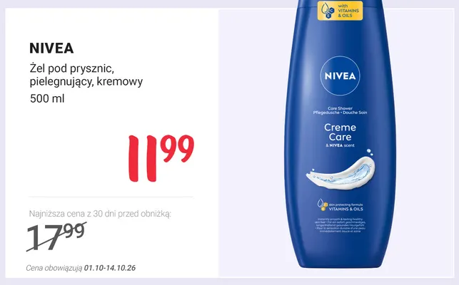 Żel pod prysznic pielęgnujący kremowy Nivea promocja w Rossmann