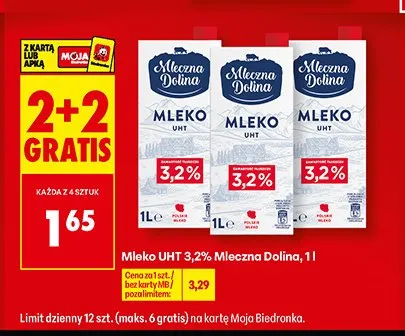Mleko UHT 3,2% Mleczna Dolina promocja w Biedronka