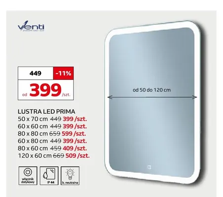 Lustro LED Prima 80x60 cm Venti promocja w Komfort