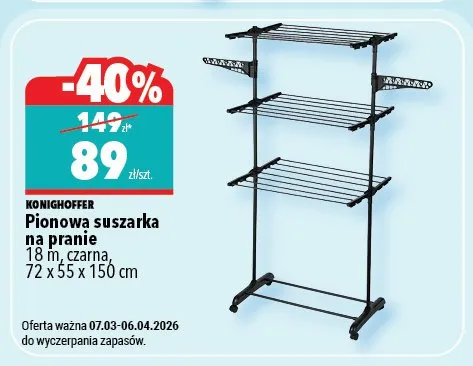 Pionowa suszarka na pranie 18 m czarna, 72 x 55 x 150 cm promocja w Biedronka Home