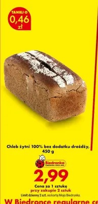 Chleb żytni 100% bez dodatku drożdży promocja w Biedronka