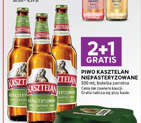 Piwo KASZTELAN Niepasteryzowane butelka zwrotna promocja w Stokrotka