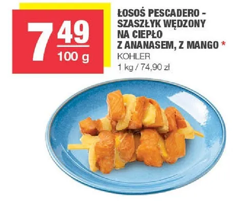 Łosoś pescadero - szaszłyk wędzony na ciepło z ananasem, z mango promocja w SPAR