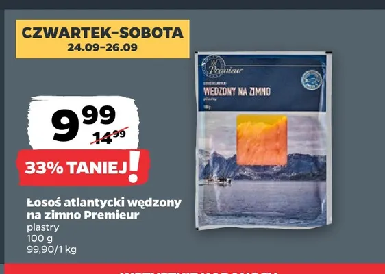 Łosoś atlantycki wędzony na zimno plastry Premier promocja w Netto