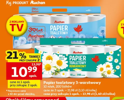 Papier toaletowy rumiankowy 3-warstwowy Auchan promocja w Auchan