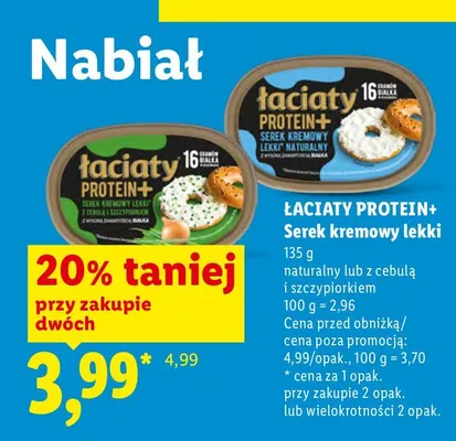 Serek kremowy lekki Łaciaty Protein+ naturalny promocja w Lidl