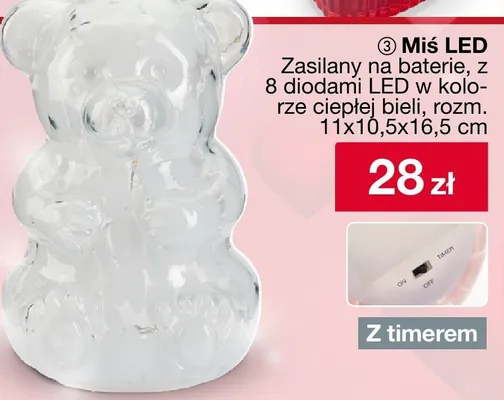 Miś LED zasilany na baterie z 8 diodami LED w kolorze ciepłej bieli promocja w Woolworth