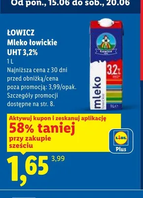 Mleko łowickie UHT 3,2% Łowicz promocja w Lidl