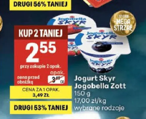 Jogurt Skyr Jogobella Zott jagodowy promocja w Delikatesy Centrum