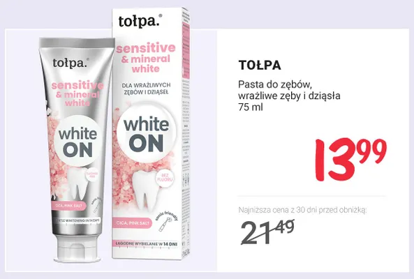 Pasta do zębów Tołpa Sensitive & Mineral White White ON Cica Pink Salt promocja w Rossmann