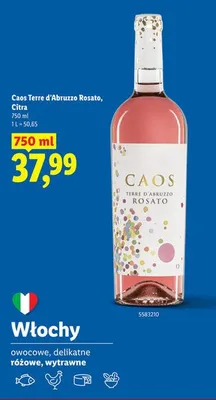 Wino różowe wytrawne Caos Terre d'Abruzzo Rosato Citra promocja w Lidl