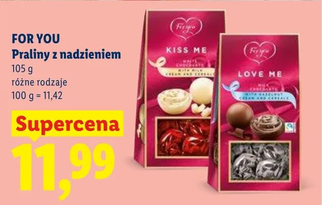 Praliny z nadzieniem For You Love Me promocja w Lidl