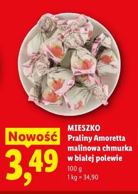 Praliny Amoretta malinowa chmurka w białej polewie Mieszko promocja w Lidl