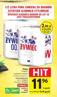 Piwo bezalkoholowe Żywiec 4-pak promocja w Intermarche