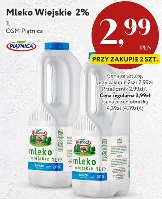 Mleko Wiejskie 2% Piątnica promocja w Market Point