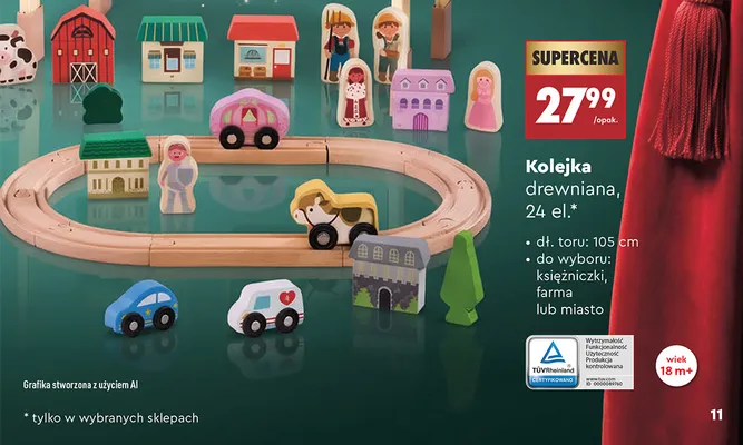 Kolejka drewniana 24 el. farma EleFun promocja w Biedronka