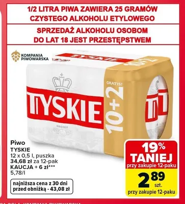 Piwo Tyskie Gronie 12-pak 500 ml promocja w Carrefour Market